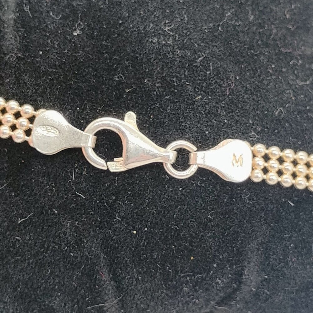 Vtg "M" Italy 925 Sterling Silver V-Neck Ball Beads Beaded Chain Necklace 16" - Picture 7 of 8